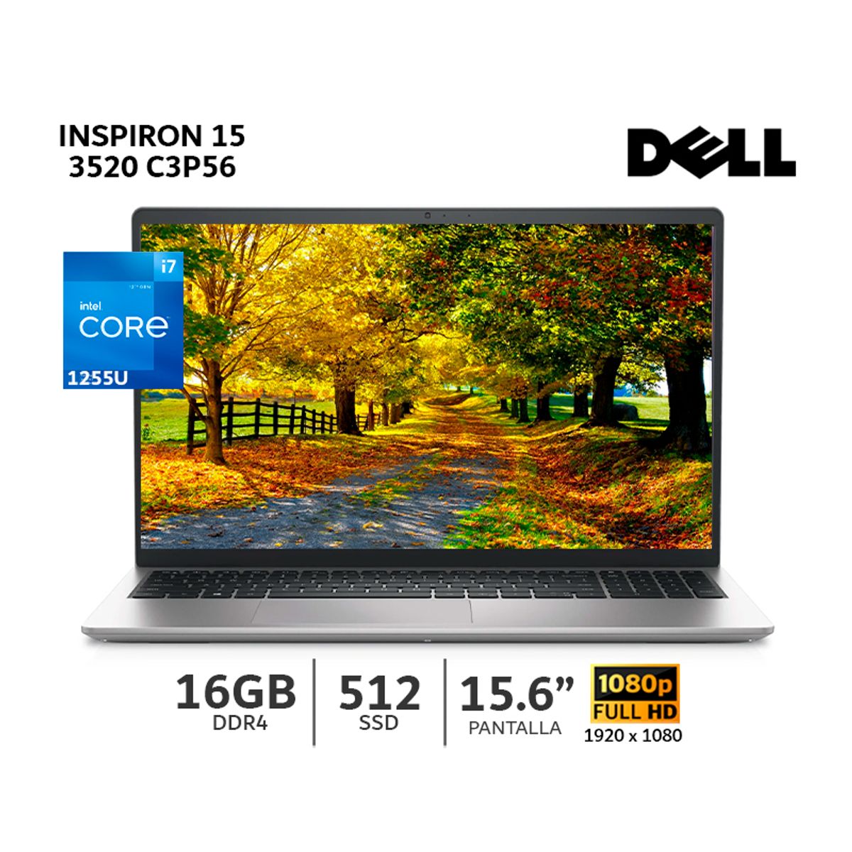 DELL - Laptop Dell Inspiron 15 3520 Ci7-1255U 16Gb Ram/ 512Gb SSD/ 15.6" FHD/ Silver-(C3P56)