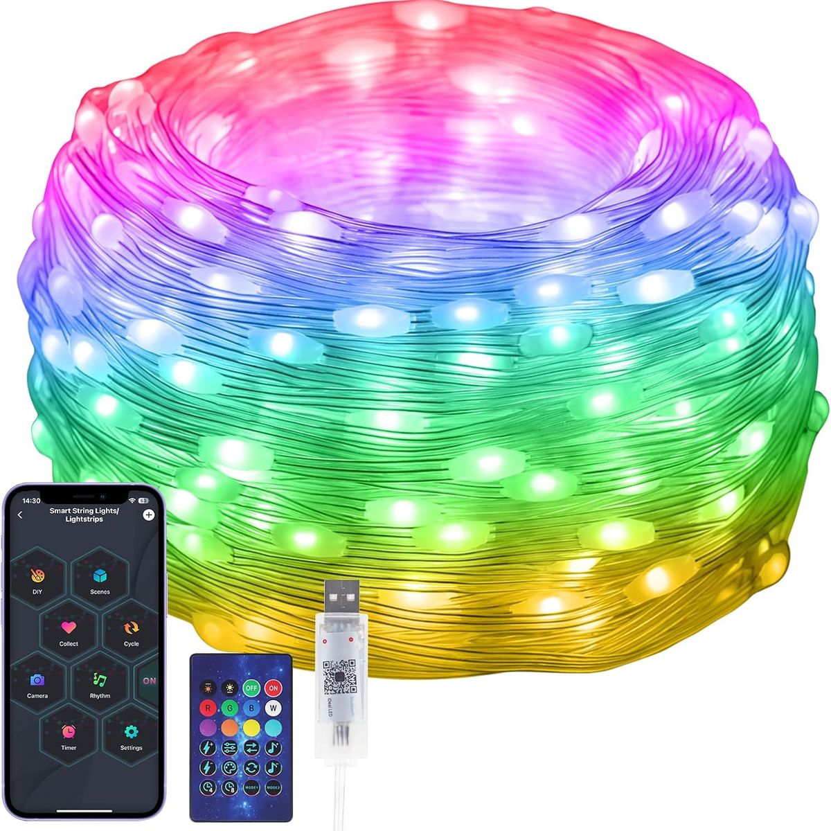 GENERICO - Tira Led inteligente Rgb 10 Metros USB - Bluetooth Programa color
