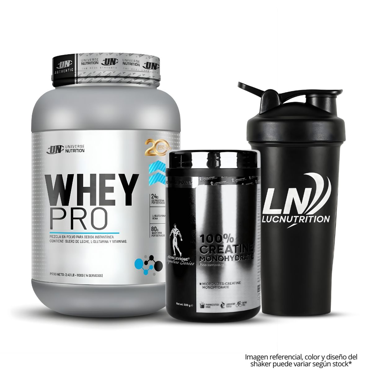 UNIVERSE NUTRITION - Whey Pro 1.1 kg - Vainilla + Creatina Kevin Levrone 500 g + Shaker