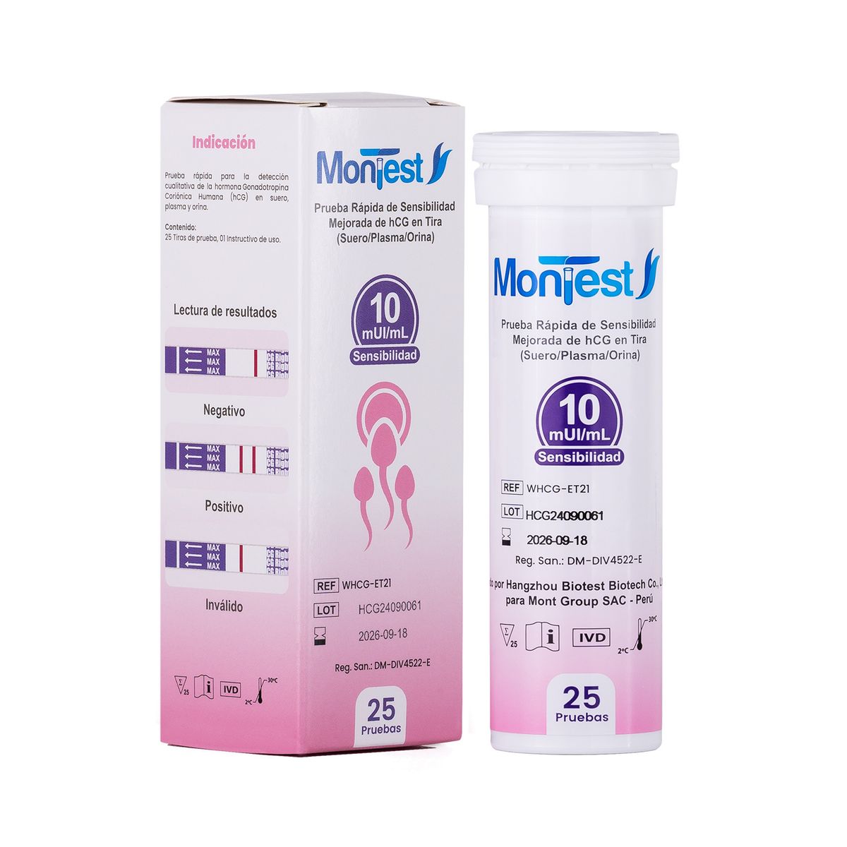 GENERICO - Prueba Rápida Embarazo Hcg Tiras 3 En 1 Montest Fco 25 Und