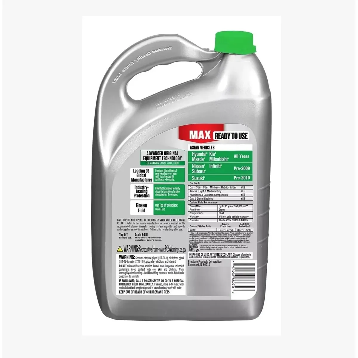 PRESTONE - Refrigerante y Anticongelante Prestone Max 50% Vehículos Asiáticos Ecológico