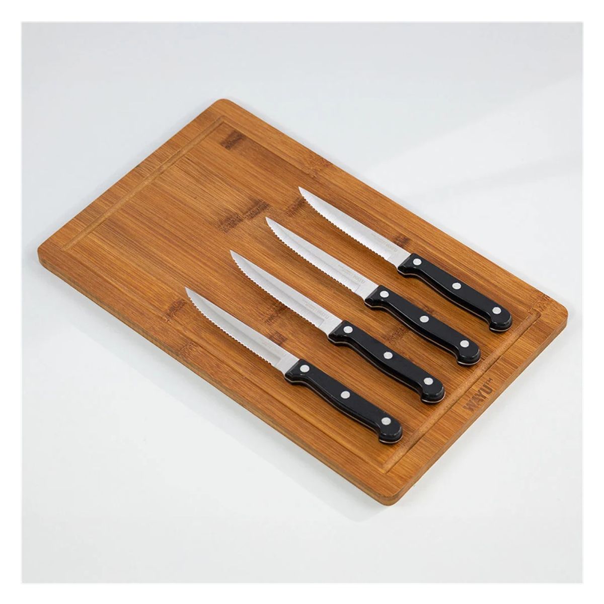 WAYU - SET DE 4 CUCHILLOS + TABLA DE BAMBOO WAYU