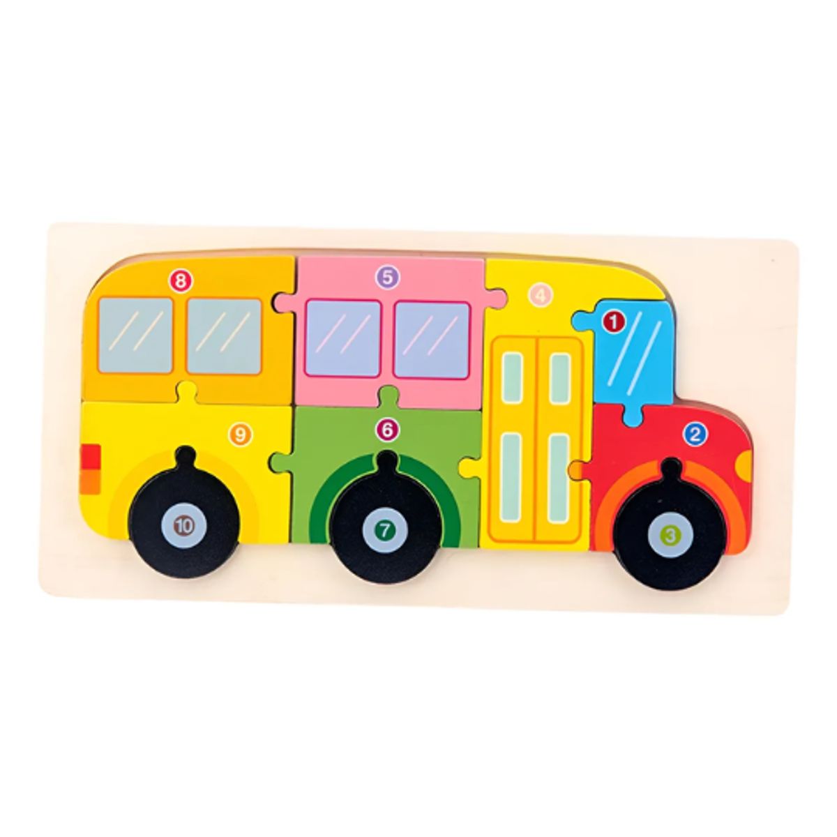 GENERICO - Set de Rompecabezas Encajables de Madera Bus Numerico