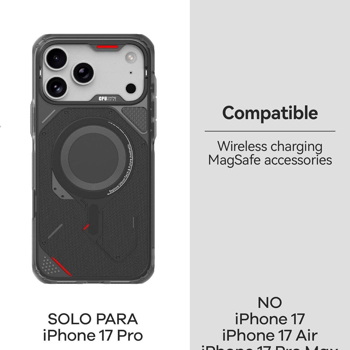 AULUMU - Case Futurista iPhone 17 Pro Aulumu Resistente Antideslizante MagSafe Negro
