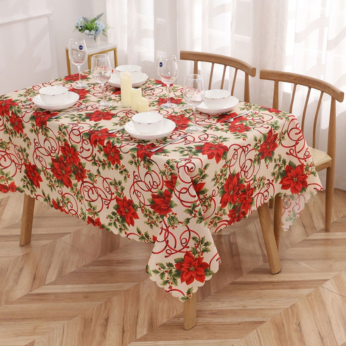 GENERICO - Mantel navideño para mesa rectangular 250 cm x 150 cm  Flores