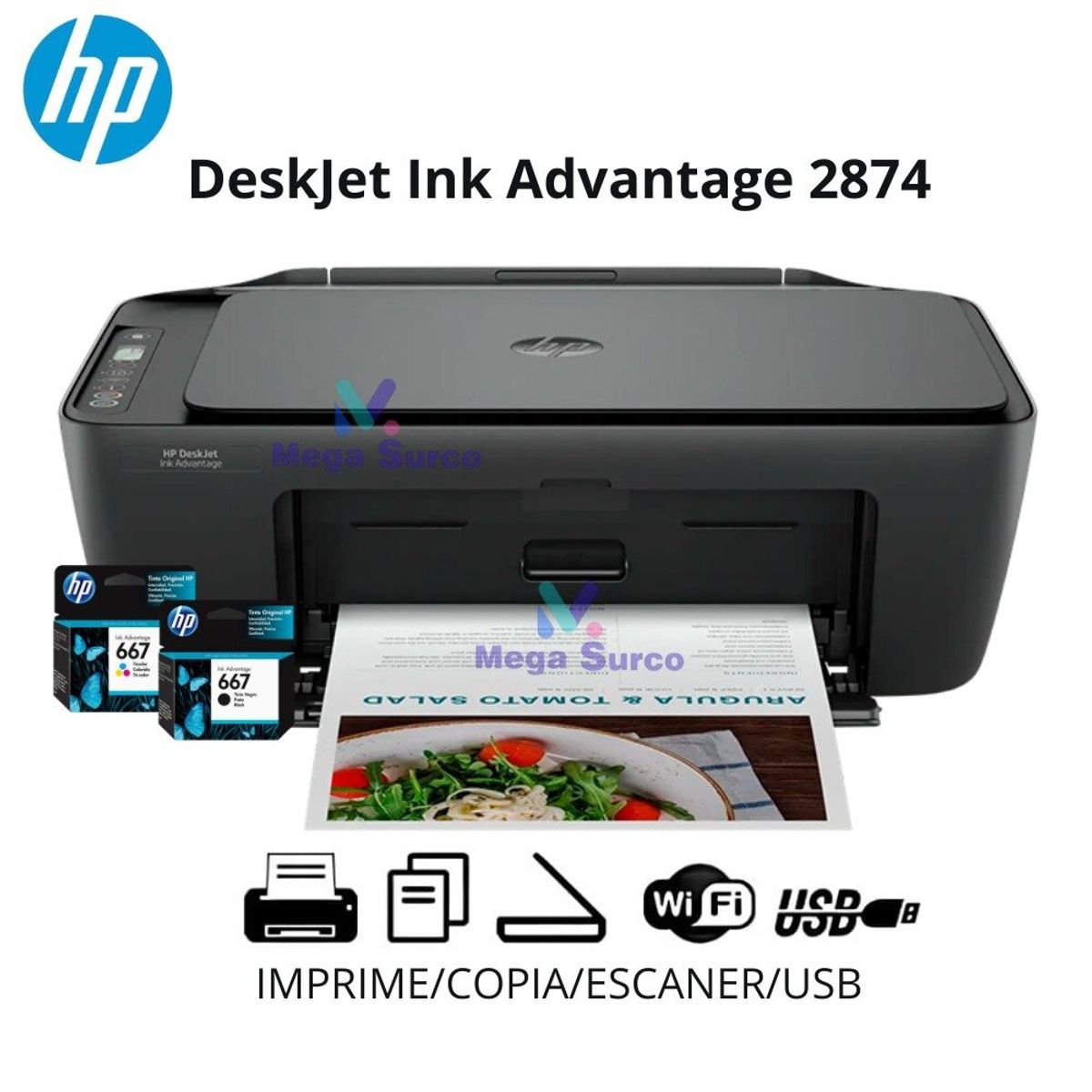 HP - Impresora Multifuncional Deskjet Ink Advantage 2874 color Wifi