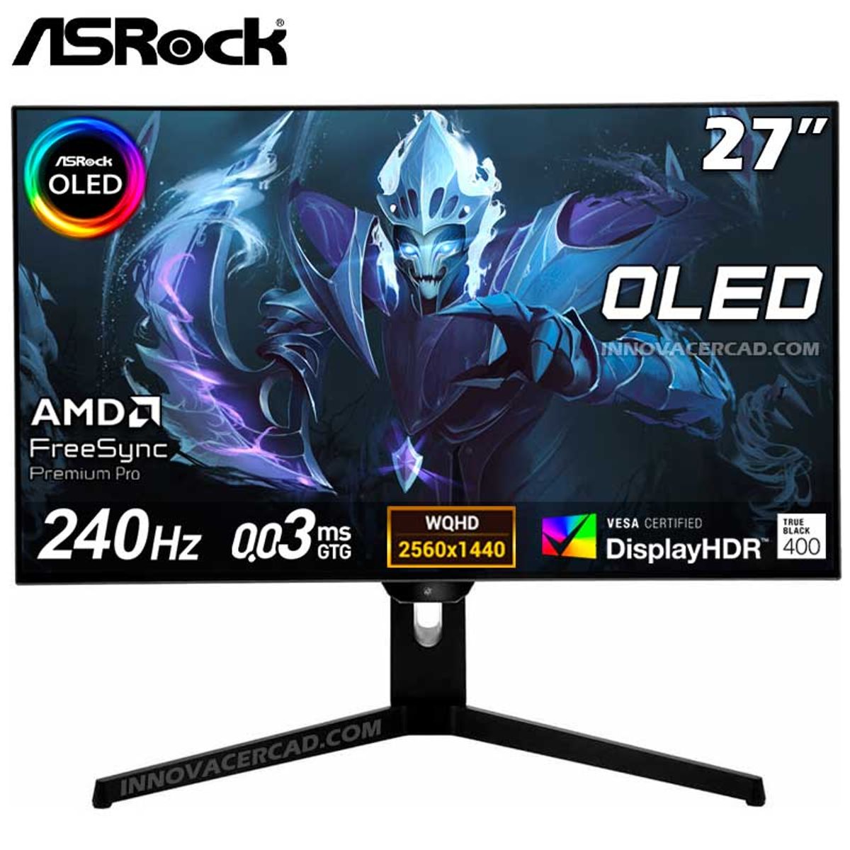 ASROCK - Monitor OLED Asrock PG027QFS 27 QHD 2K 240HZ 03ms DisplayHDR 400 FreeSync Premium Pro