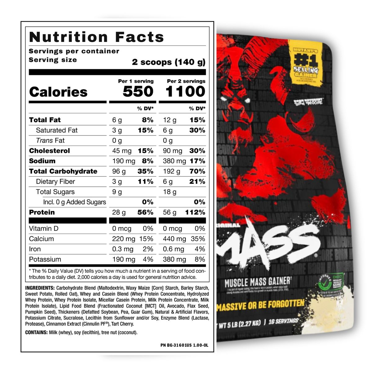 UNIVERSE NUTRITION - Ganador de masa Mutant mass 5lb Vainilla + Creatina Myprotein de 500gr + regalos