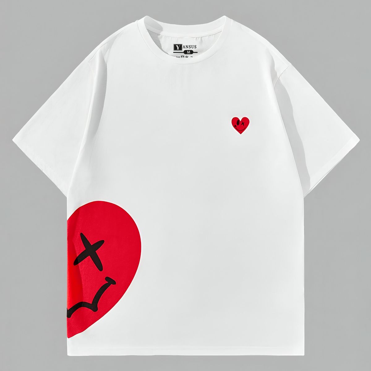YANSUS - Polo Blanco Hombre Oversize Yansus Estampado Corazon