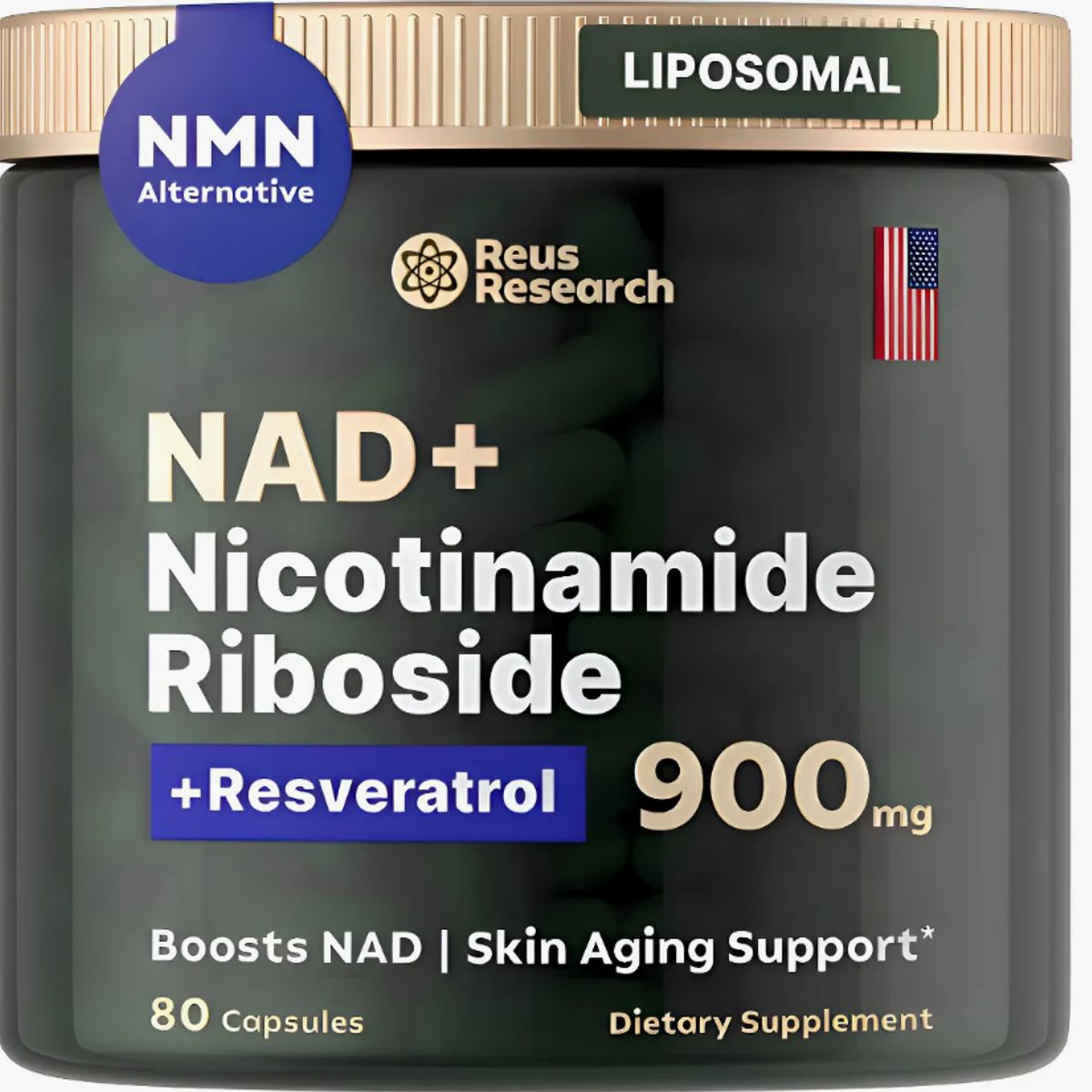 GENERICO - Reus Research NAD+ Liposomal NR Resveratrol  Energía Celular y Antienvejecimiento 80 Cápsulas