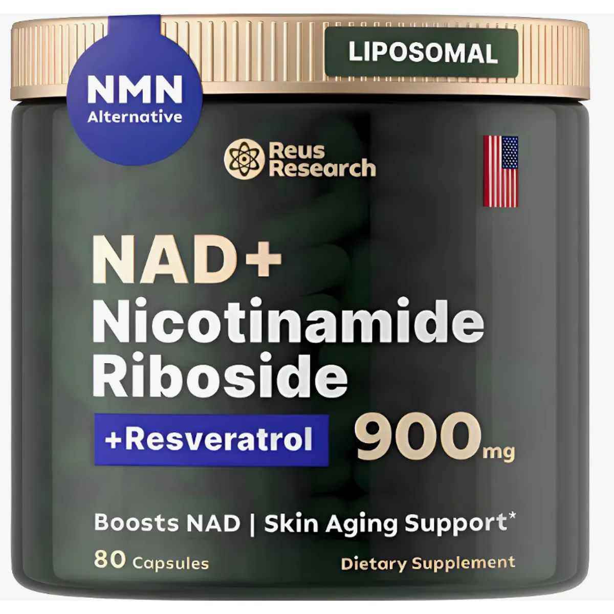 GENERICO - Reus Research NAD+ Liposomal NR Resveratrol  Energía Celular y Antienvejecimiento 80 Cápsulas