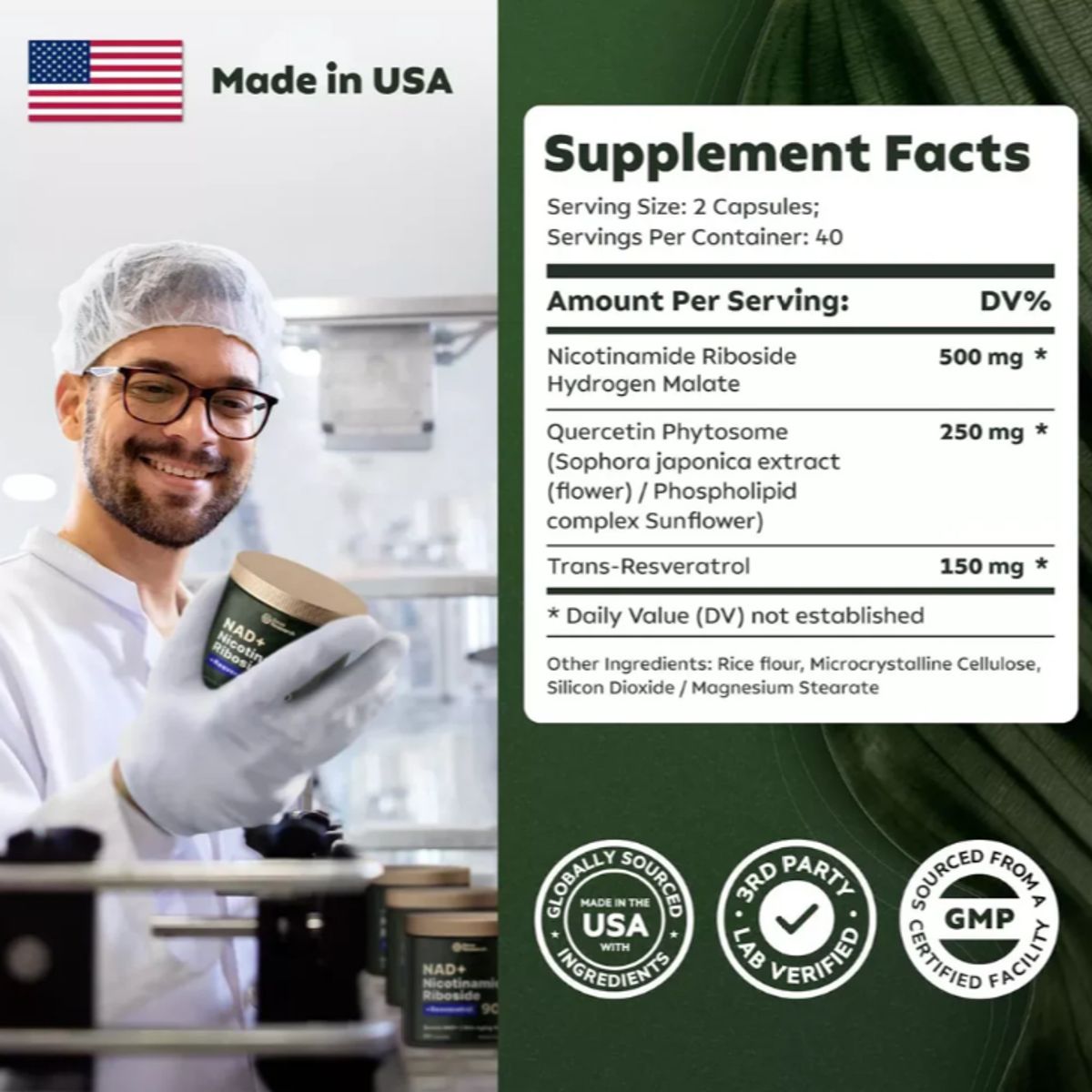 GENERICO - Reus Research NAD+ Liposomal NR Resveratrol  Energía Celular y Antienvejecimiento 80 Cápsulas