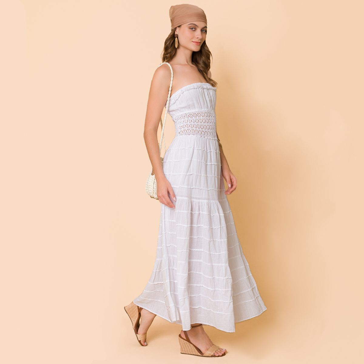 FORBER - Vestido Blanco Largo Mujer