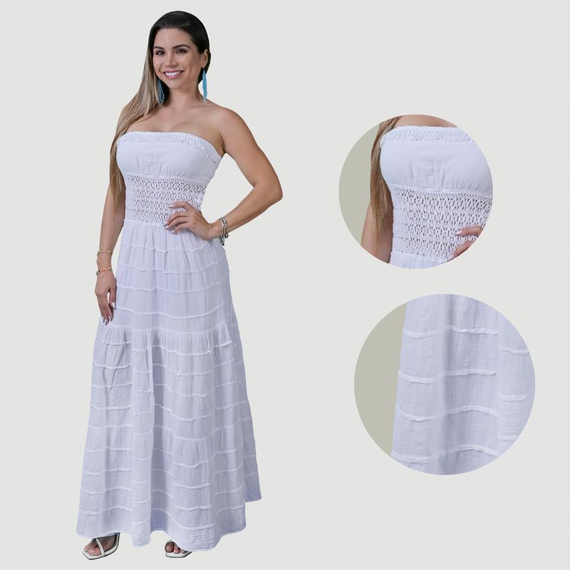 FORBER - Vestido Blanco Largo Mujer