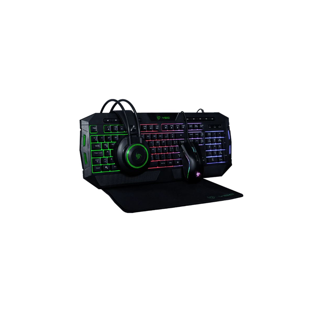 VSG - KIT GAMER CRUX VSG 4 EN 1 TECLADO + MOUSE + AUDÍFONOS + PADMOUSE CON CABLE