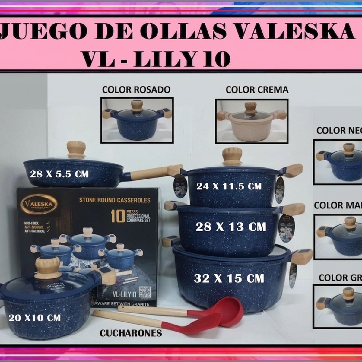 Valeska - JUEGO DE OLLAS DE ROCA VOLCANICA  VALESKA - 10 PIEZAS