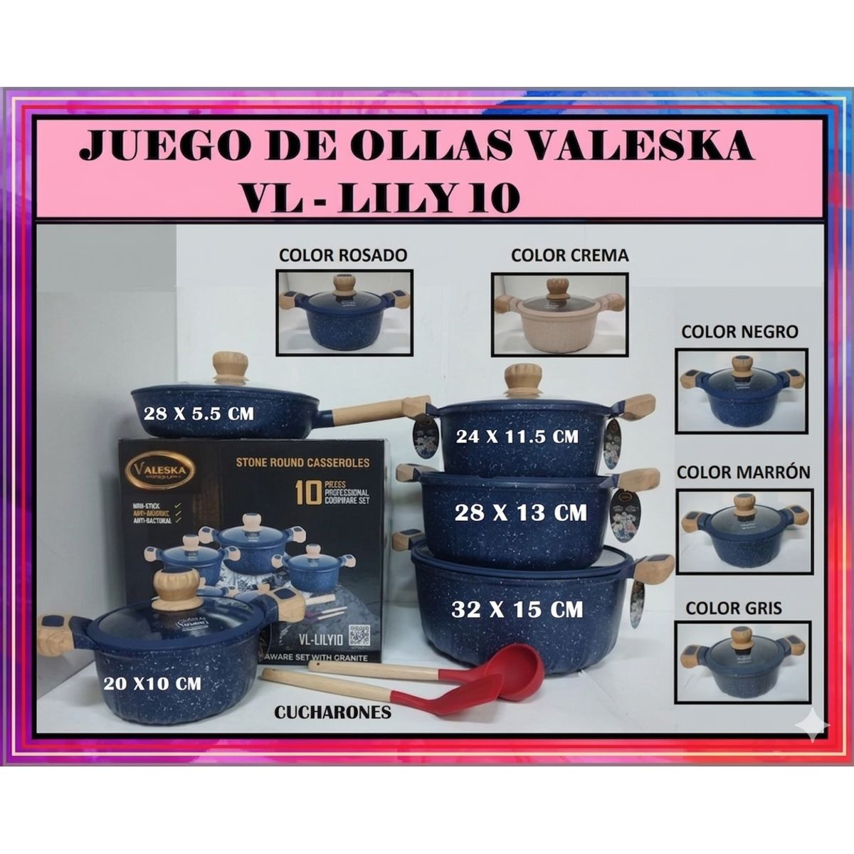 Valeska - JUEGO DE OLLAS DE ROCA VOLCANICA  VALESKA - 10 PIEZAS