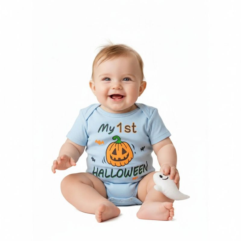 GENERICO - Body Bebe Halloween Calabaza Celeste