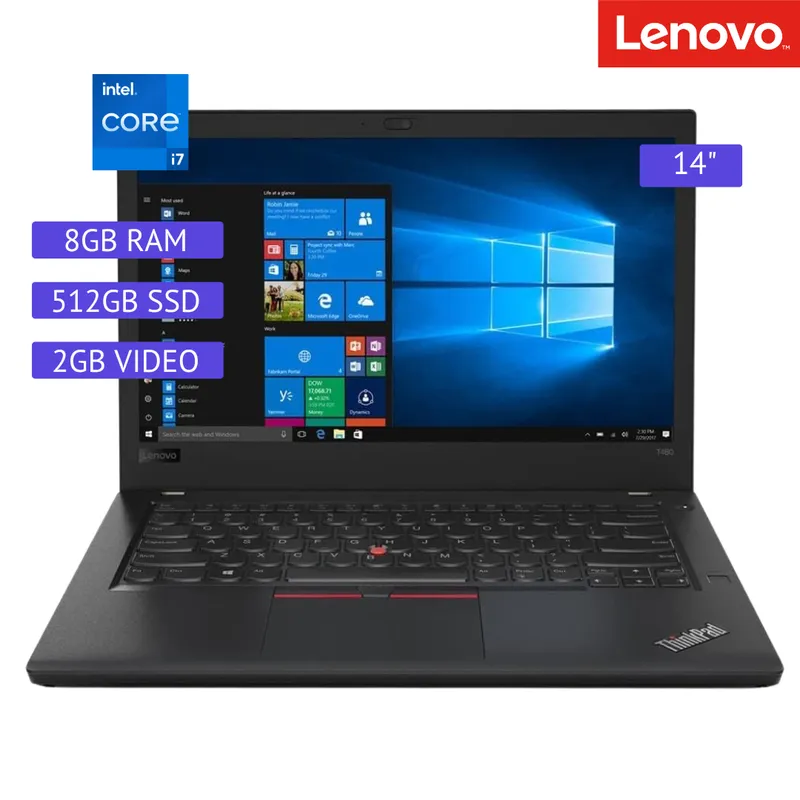 LENOVO - LAPTOP REACONDICIONADO LENOVO THINKPAD T480 CORE I7 8VA/ 8GB RAM/ 512 SSD/ 2GB VIDEO/ 14"