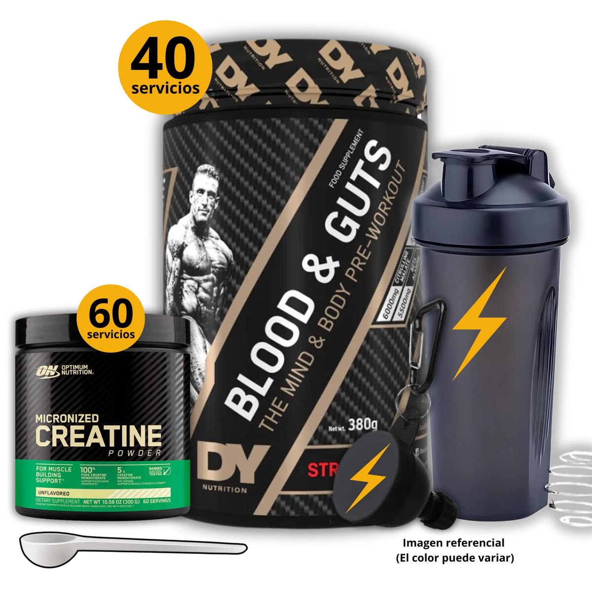 UNIVERSE NUTRITION - Preentreno Blood and guts DY + Creatina Optimum Nutrition de 300gr + regalos