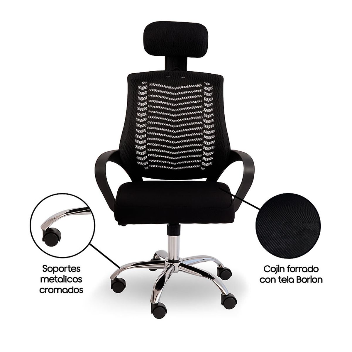 INIUS - Silla de Oficina Ergonómica Viggo con Cabecera Regulable - Negro