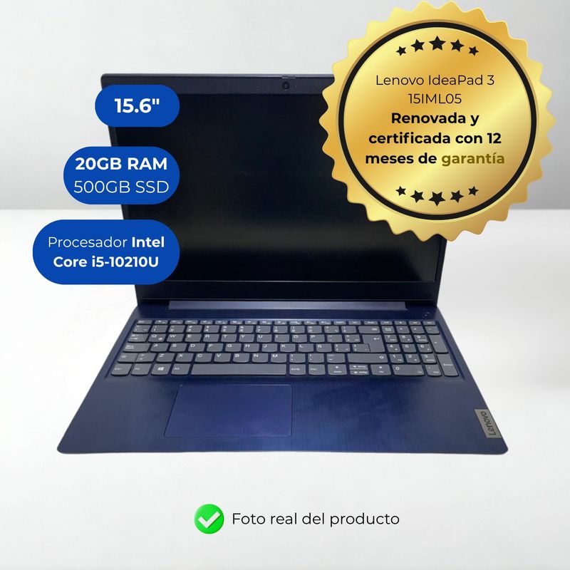 LENOVO - Laptop Lenovo IdeaPad3 Intel corei5-10210U 20GB 500GB 15 W11Pro - Reacondicionada