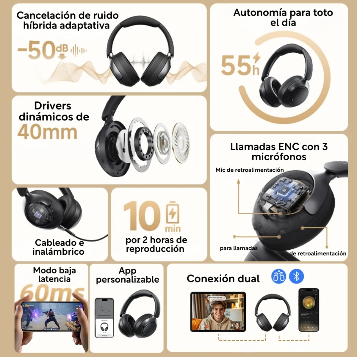QCY - Audífonos Inalámbricos QCY H3 Pro con cancelación de ruido con Case QCY STD