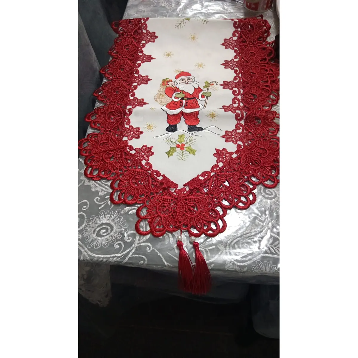 GENERICO - Camino de Mesa Navideño lino elegante bordado