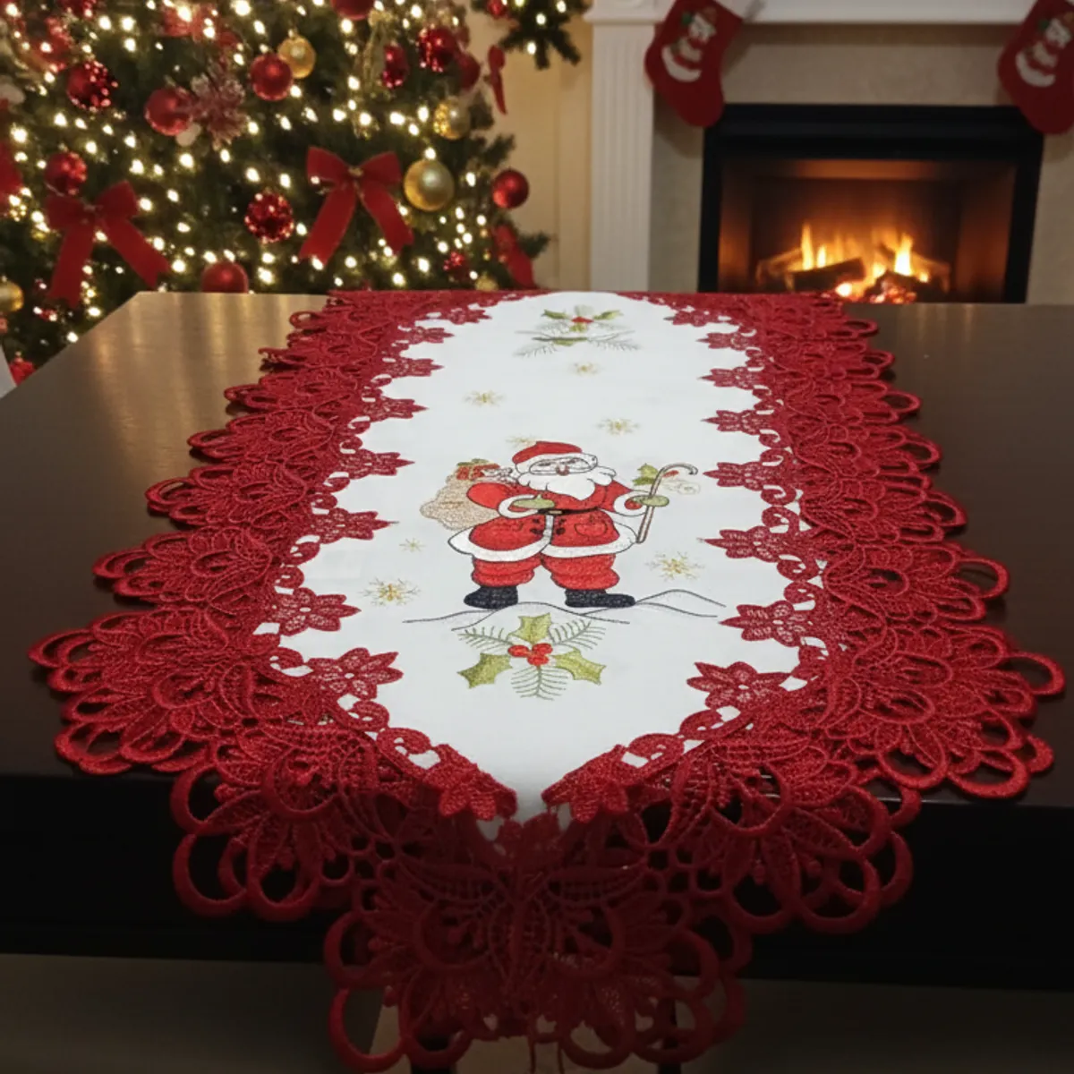 GENERICO - Camino de Mesa Navideño lino elegante bordado