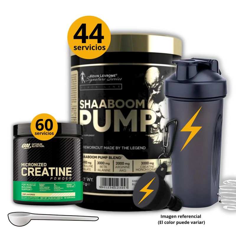 UNIVERSE NUTRITION - Preentreno Shaboom pump Kevin Levrone + Creatina Optimum Nutrition de 300gr + regalos