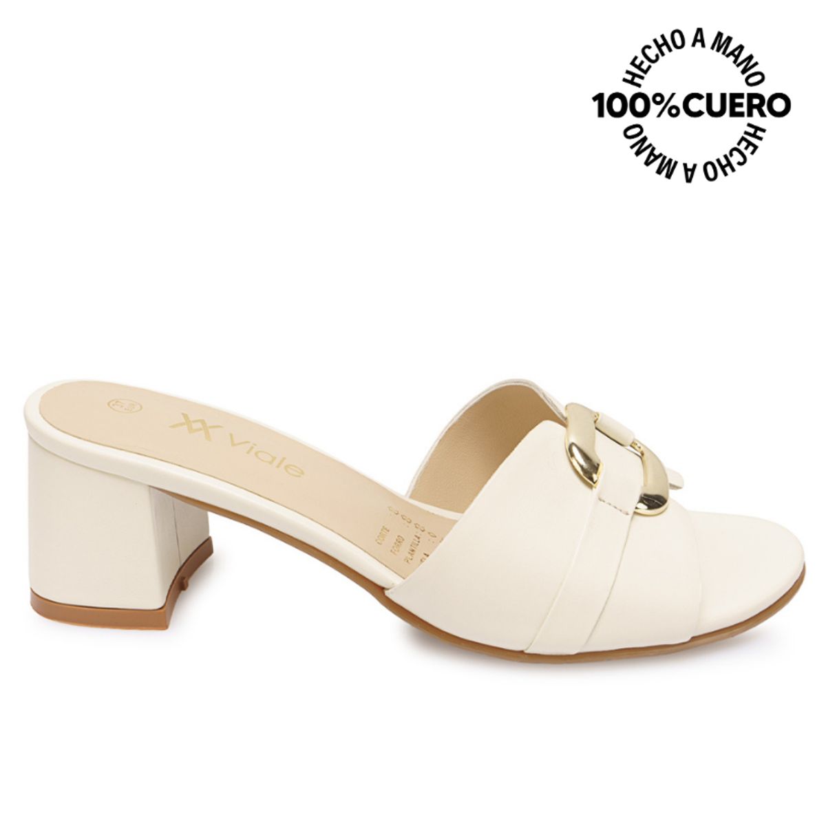 VIALE - Sandalia Slide Casual TATI-2603 Hueso Viale Cuero