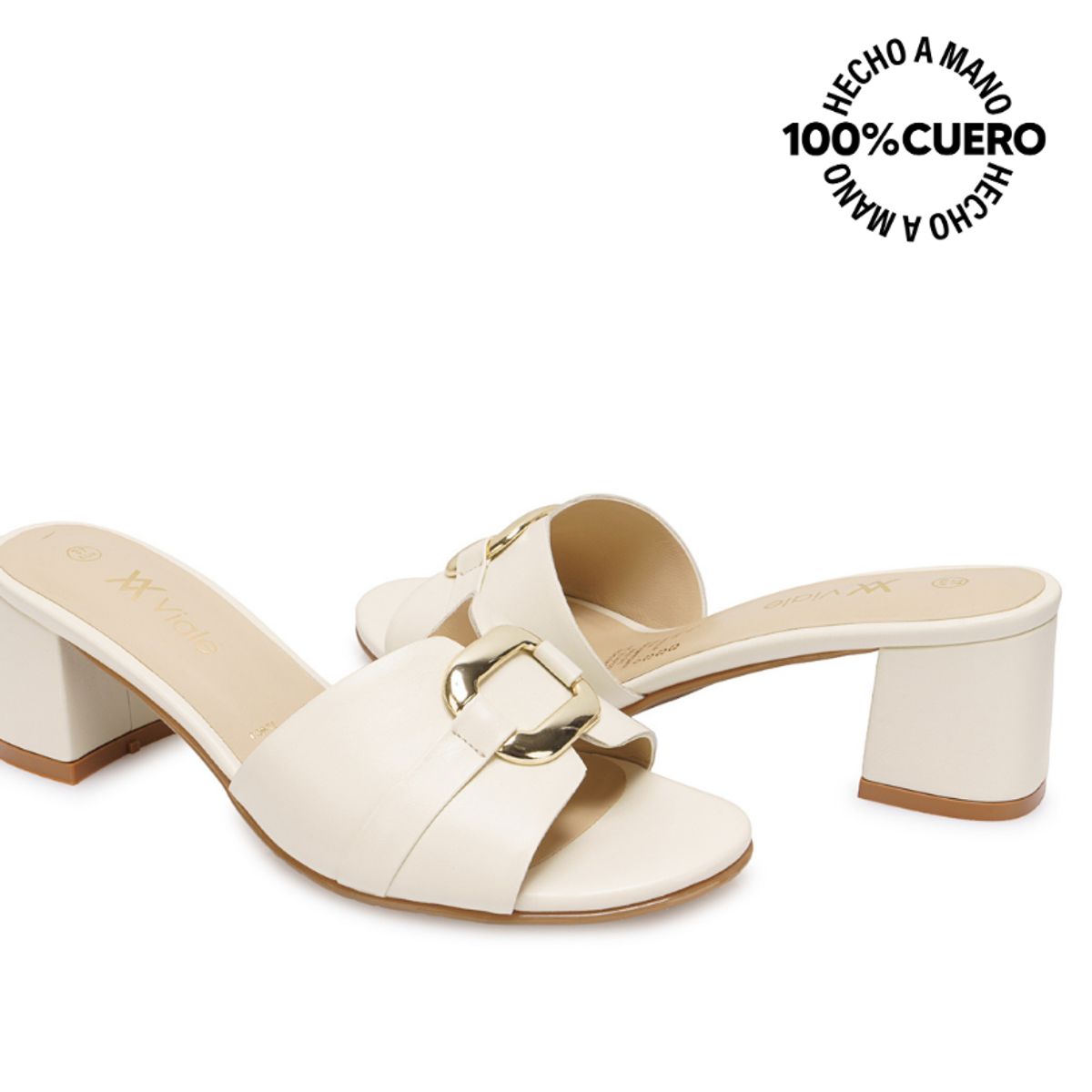 VIALE - Sandalia Slide Casual TATI-2603 Hueso Viale Cuero