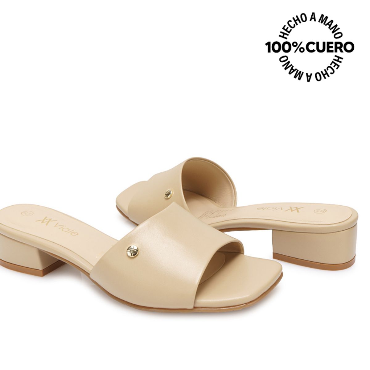 VIALE - Sandalia Slide Casual TATI-2611 Pele Viale Cuero