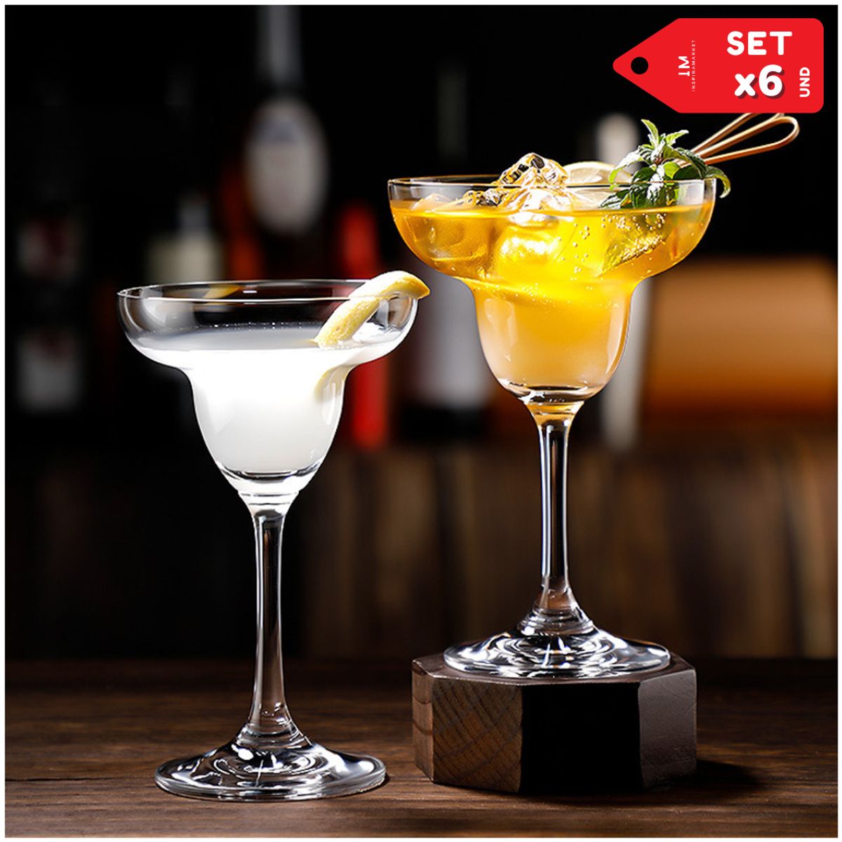 INSPIRA MARKET - Set x6 Copas de Coctel Margarita Daiquiri de Vidrio