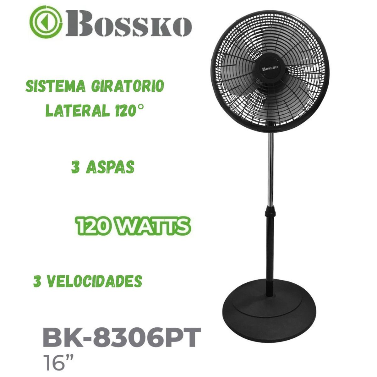 BOSSKO - Ventilador de Pedestal Bossko BK-8306PT 16 pulgadas con Temporizador