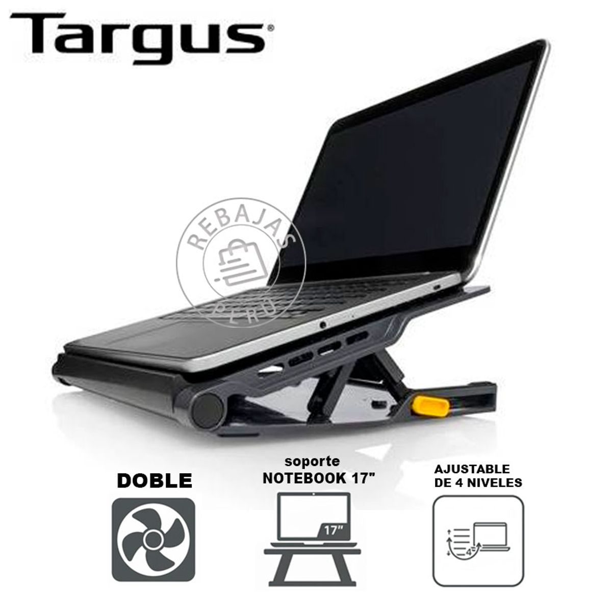 TARGUS - Cooler Targus AWE81US para Notebook 17" Doble Ventilador 4 Puertos USB