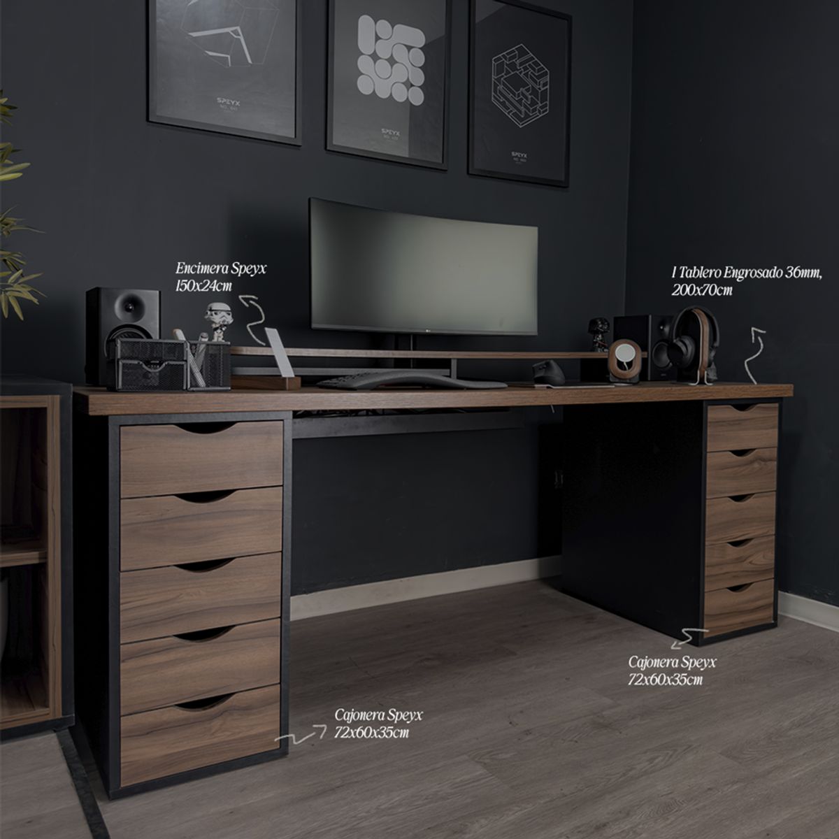 GENERICO - Escritorio Fijo con doble cajonera y encimera