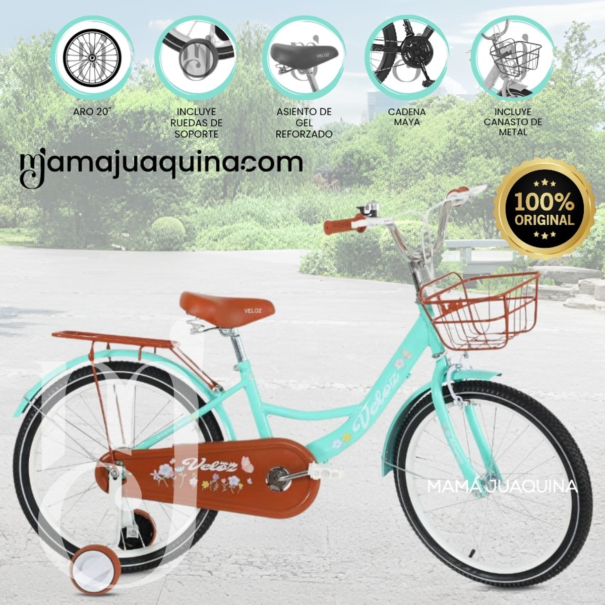 Velox - Bicicleta Para Niña Aro 20 «NEW LADY» con Canasta Turquesa