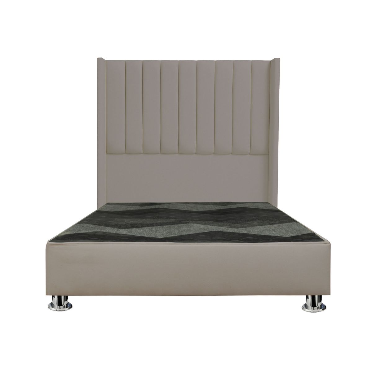 GENERICO - Cama tapizada Roma  P.cromadas - Queen Beige oscuro