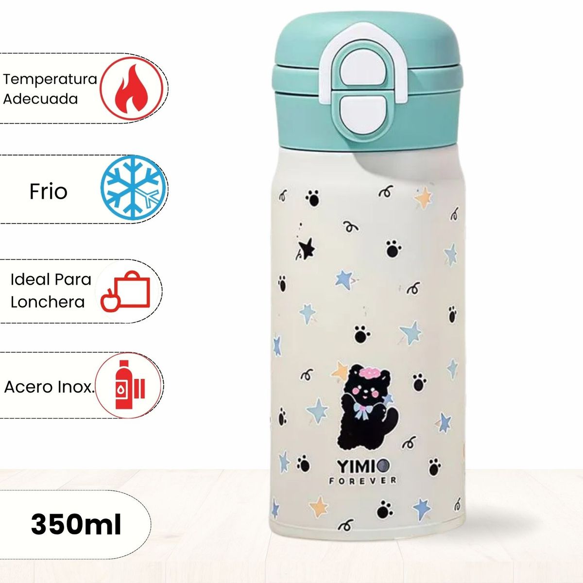 ICHIMATSU - Tomatodo de Acero Inoxidable Resistente Pet Verde 350 ml.