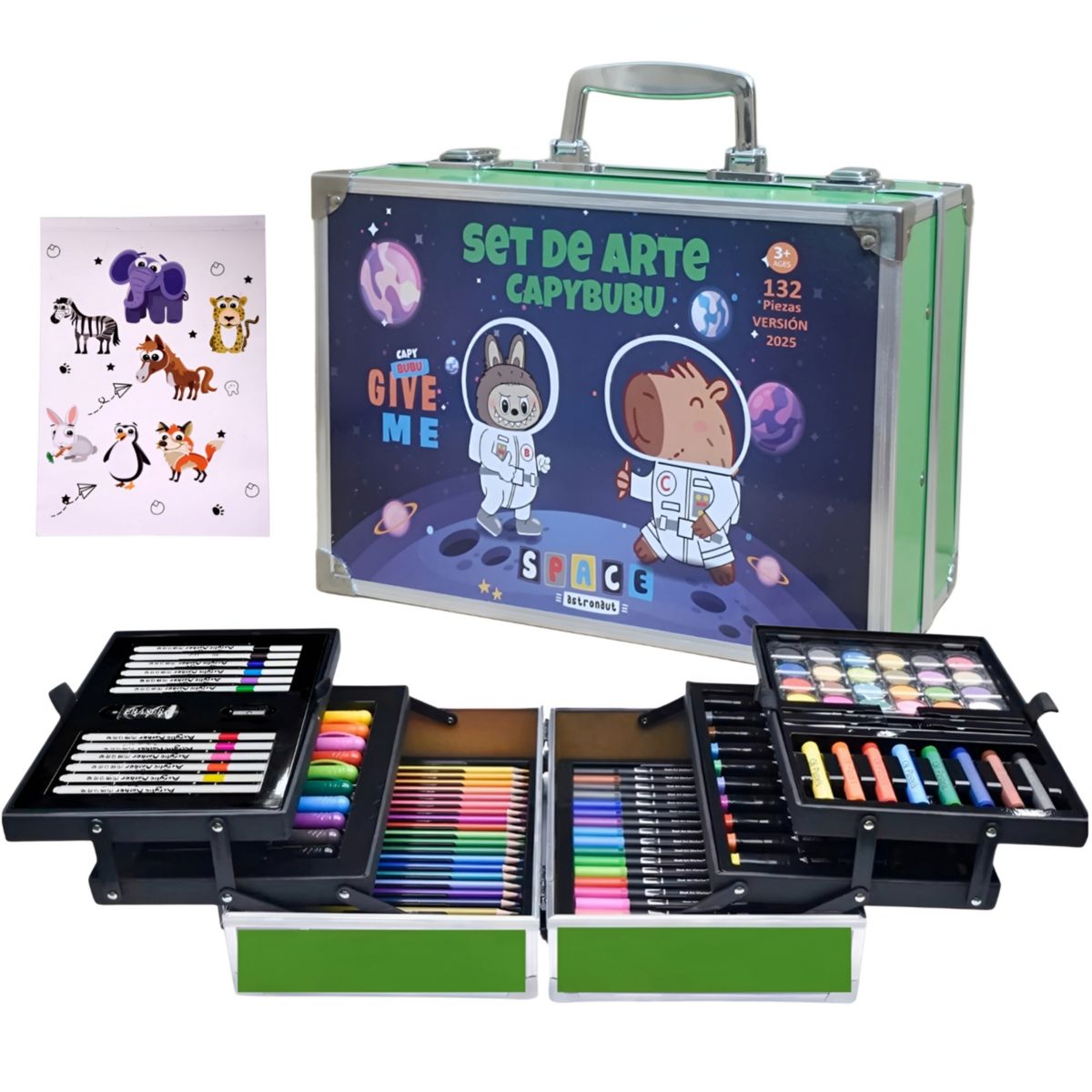 GENERICO - Set de Arte Maleta de Aluminio 132 Piezas touch y dual capybubu
