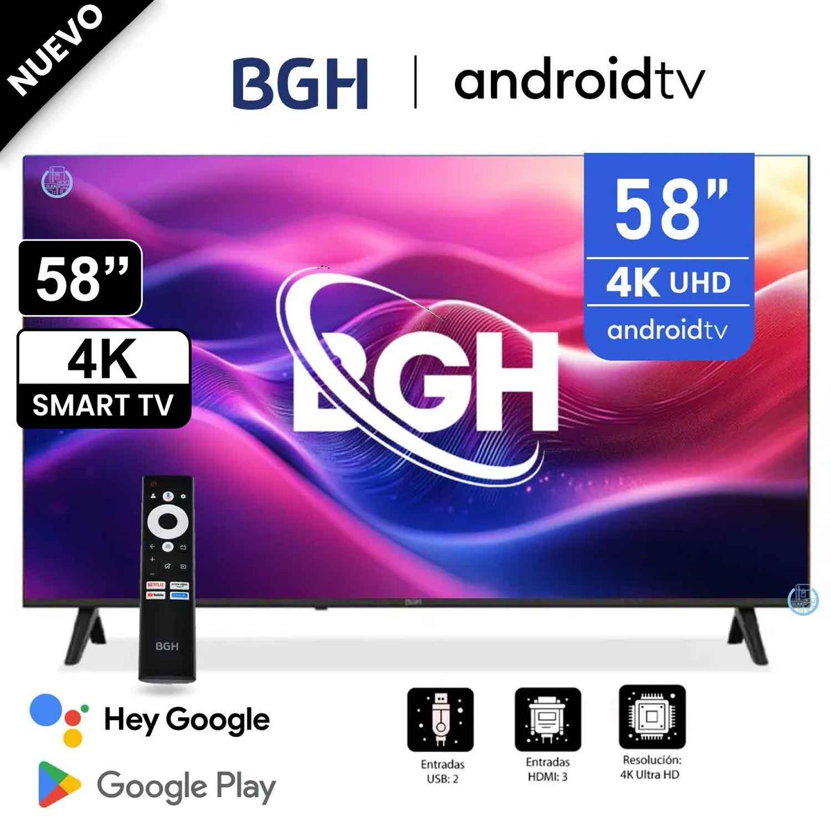 BGH - Televisor BGH B5824UK6AIP 58 Pulgadas UHD 4K Smart Android TV