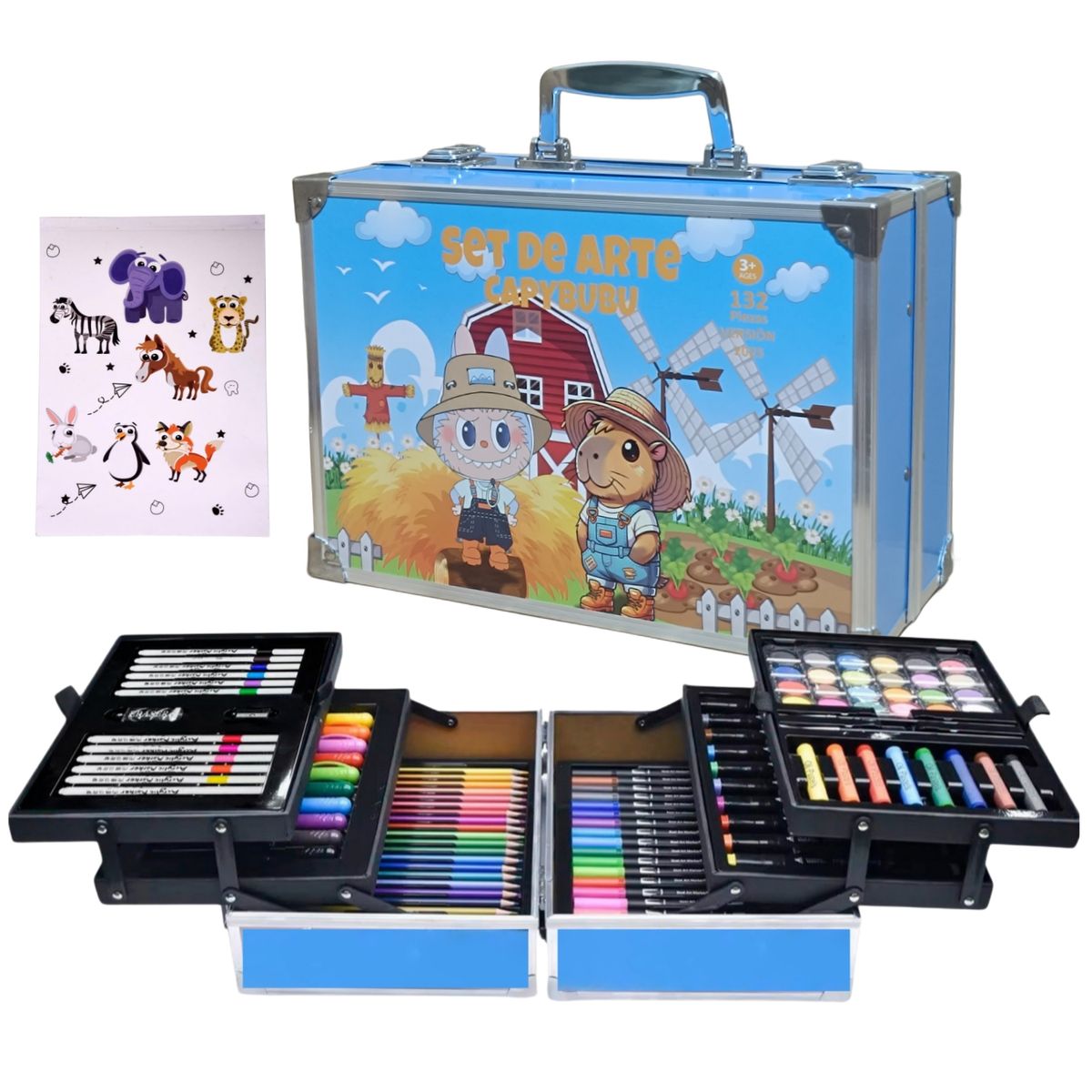 GENERICO - Set de Arte Maleta de Aluminio 132 Piezas touch y dual capybubu campo