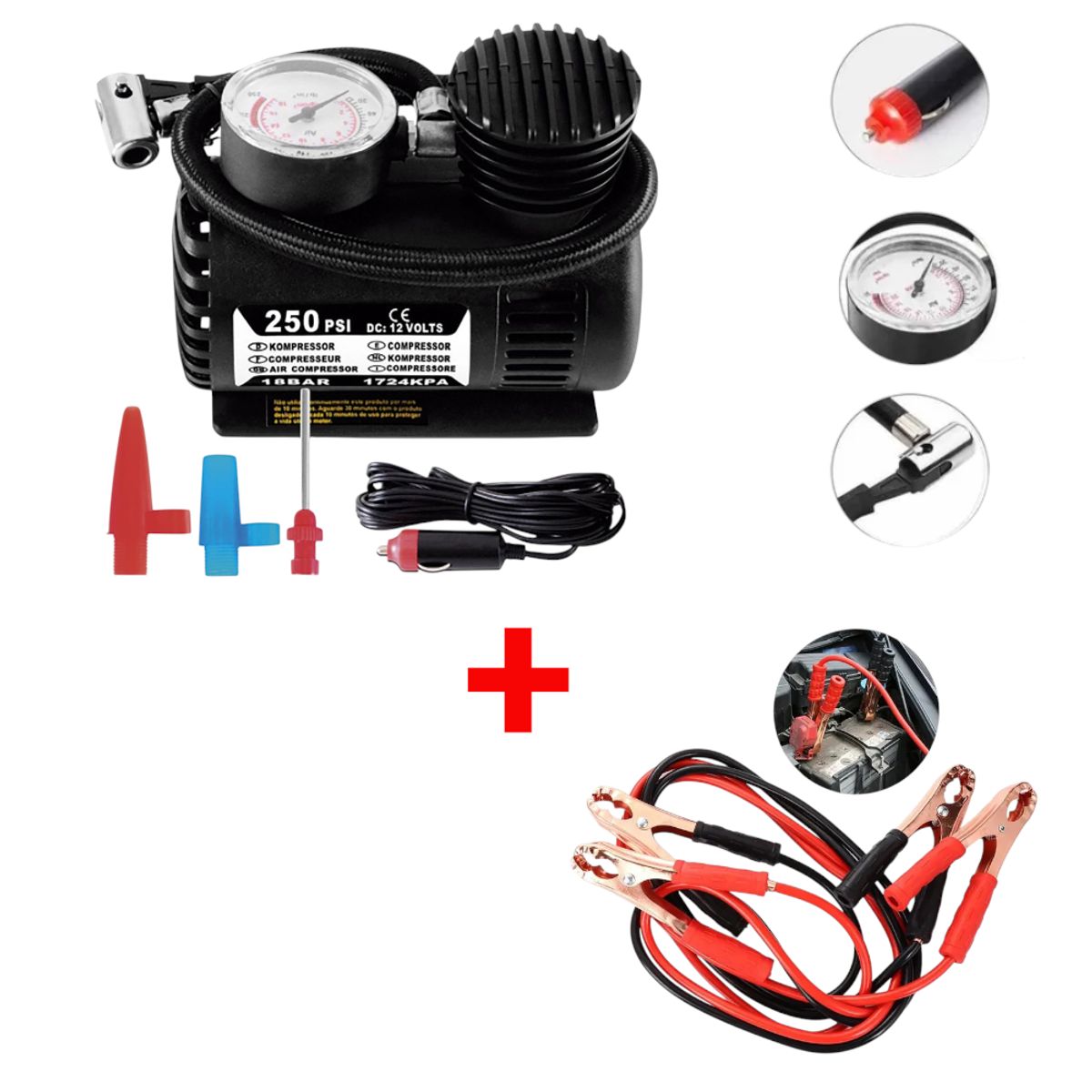OEM - Combo Compresor Inflador Llanta Autos y Cable Arrancador para Bateria