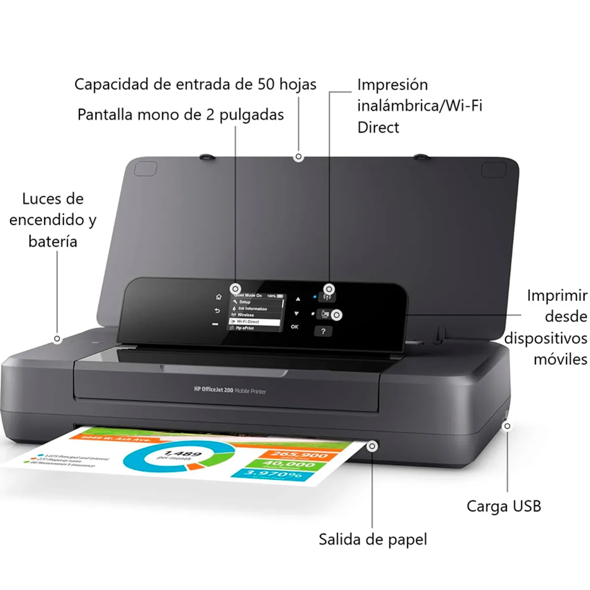 HP - Impresora Portátil HP OfficeJet 200 Bluetooth + Wi-Fi