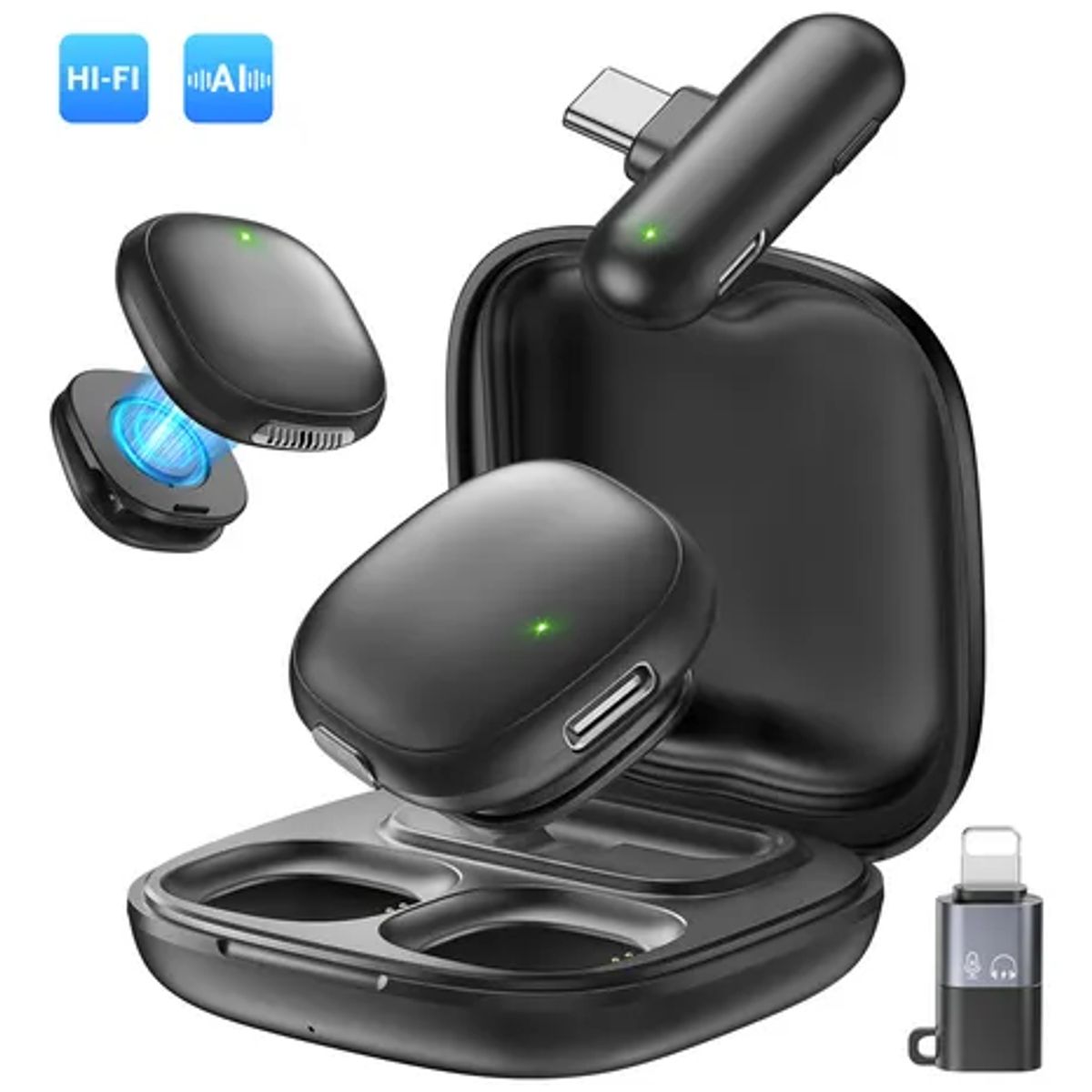 GENERICO - Micrófono Solapero Doble Tipo C Lightning Cancelación de Ruido