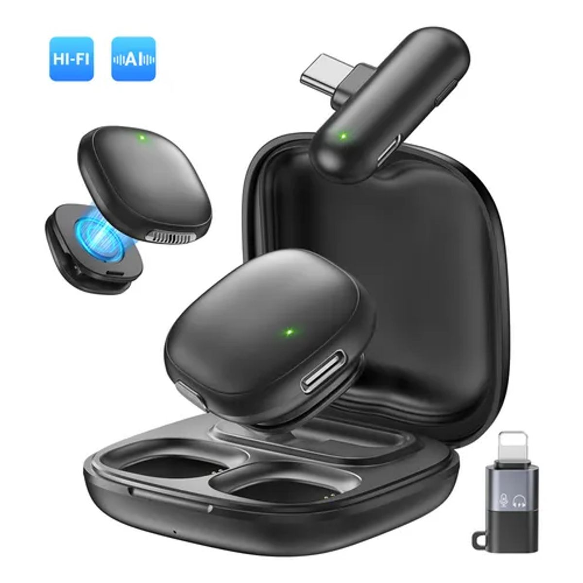 GENERICO - Micrófono Solapero Doble Tipo C Lightning Cancelación de Ruido