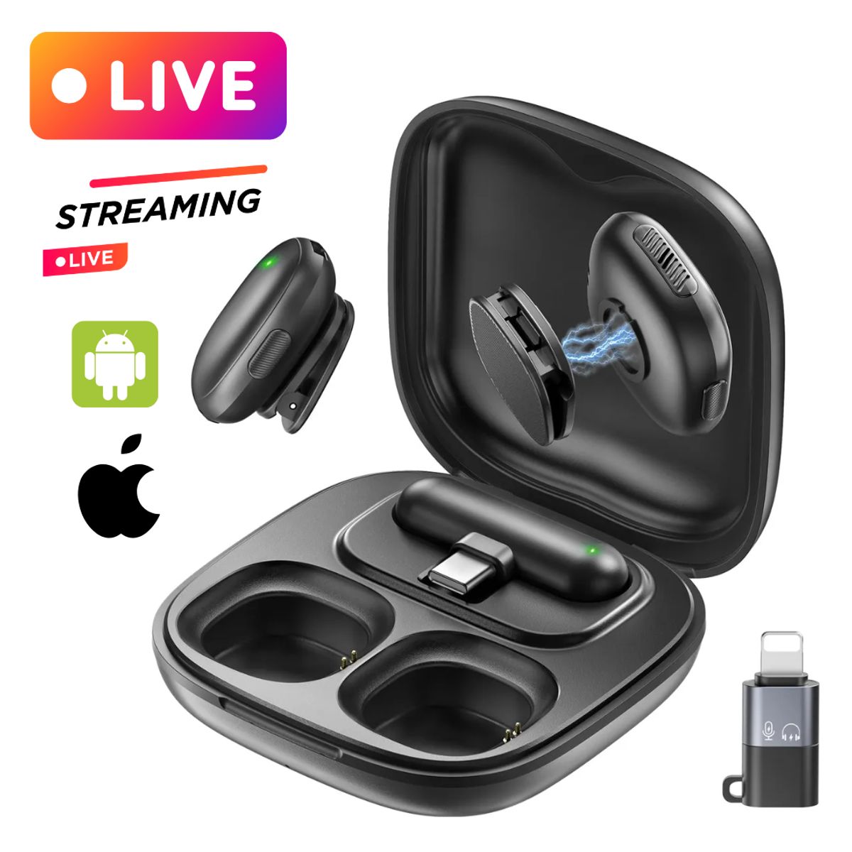 GENERICO - Micrófono Solapero Doble Tipo C Lightning Cancelación de Ruido