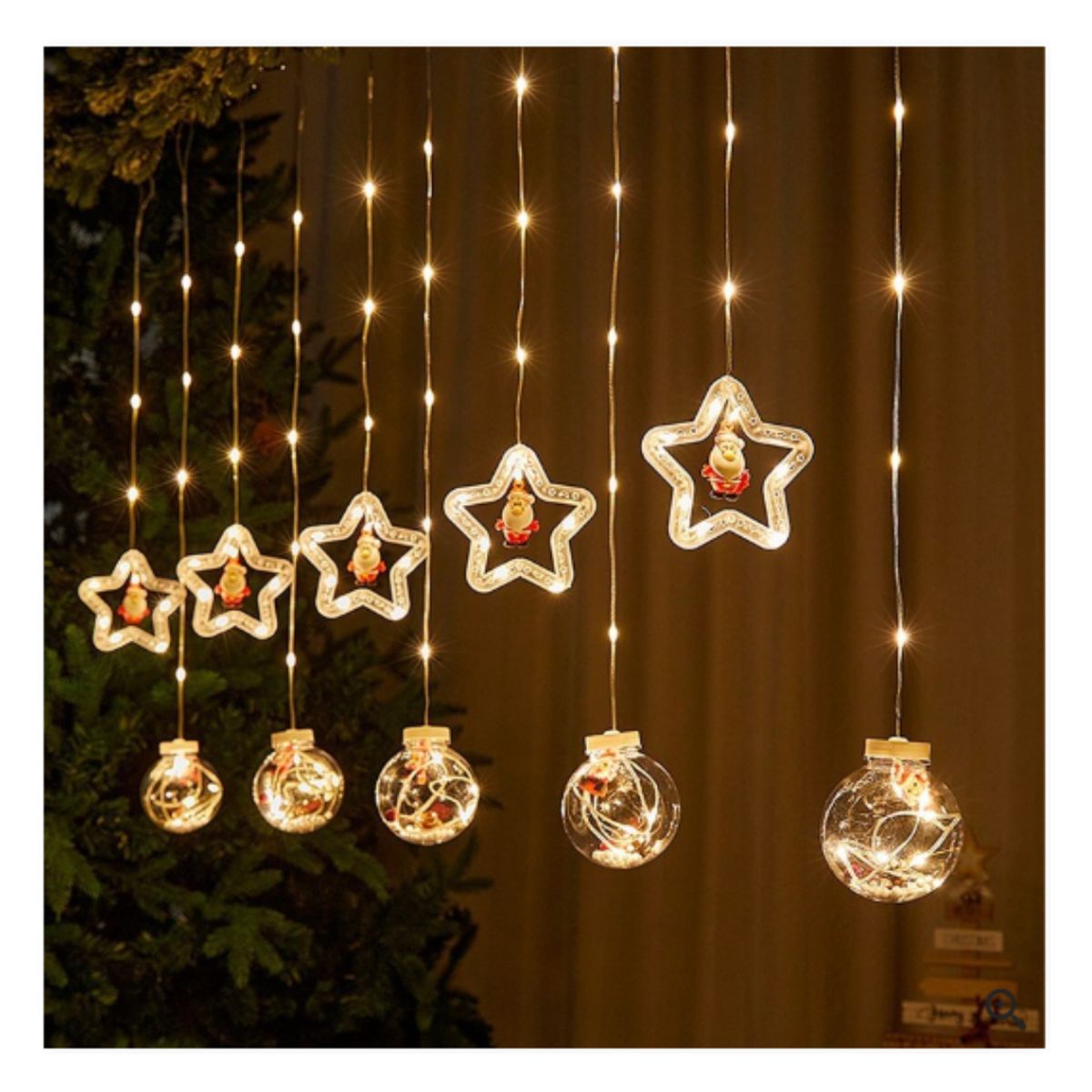 GENERICO - CORTINA DE LUCES NAVIDEÑAS CON FORMA DE ESTRELLAS Y ESFERA