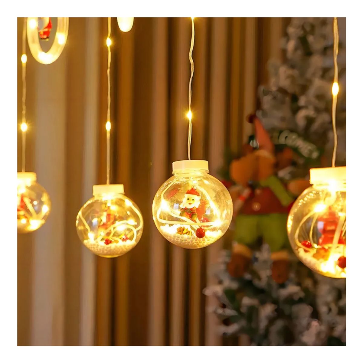 GENERICO - CORTINA DE LUCES NAVIDEÑAS CON FORMA DE ESTRELLAS Y ESFERA